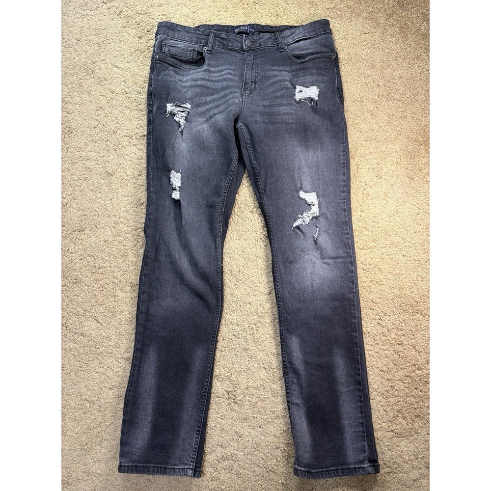 Method Slim Straight Jean Men 34x32 Black Distressed Denim Grunge